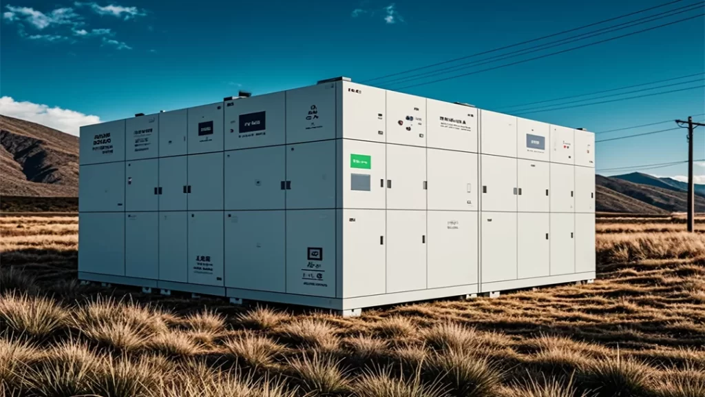 A large white building in a field, symbolizing renewable energy and energy management.